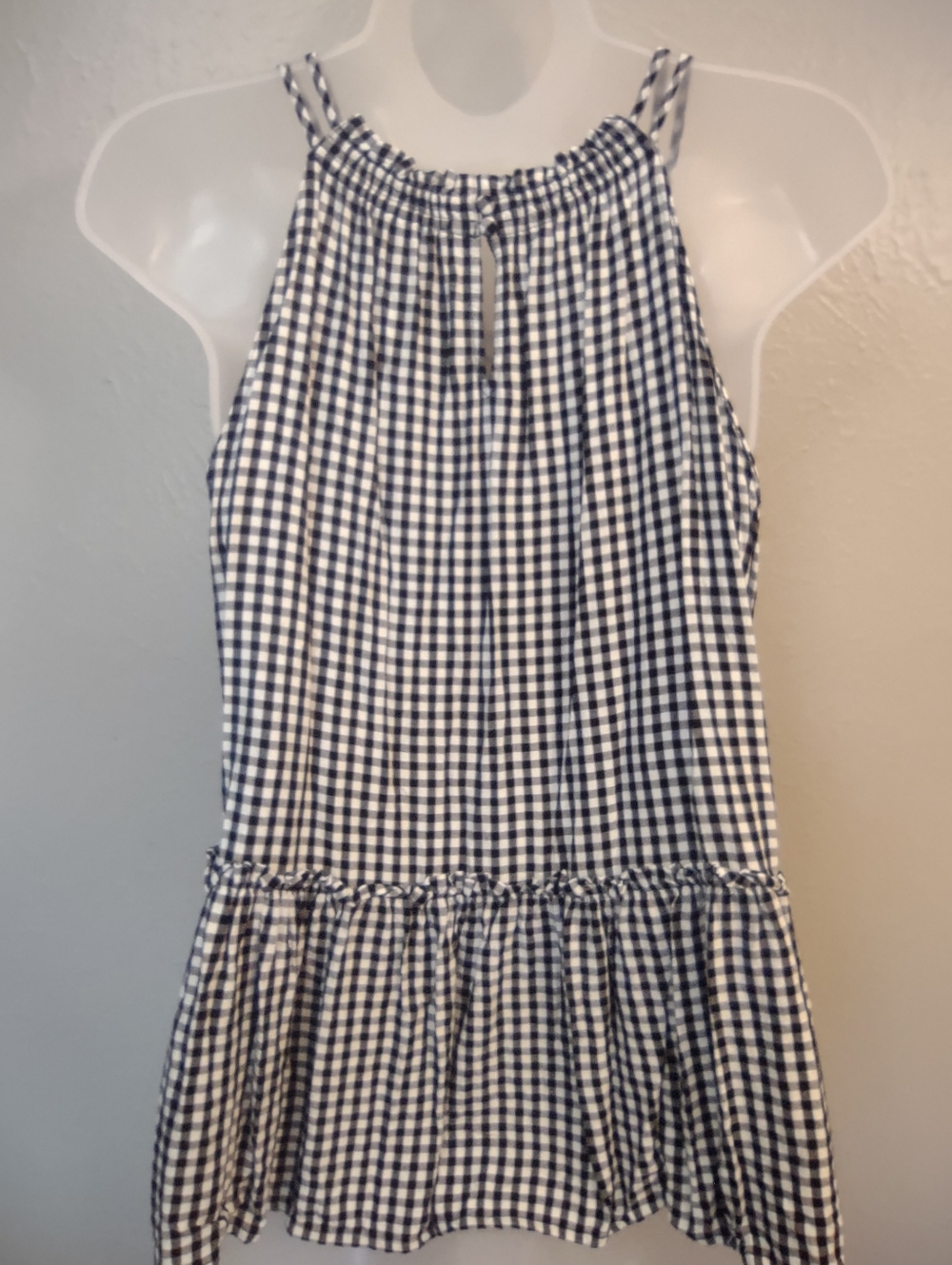 LOFT Black White Gingham Halter Top Peplum Blouse with Keyhole Back - Size M - Picture 8 of 10